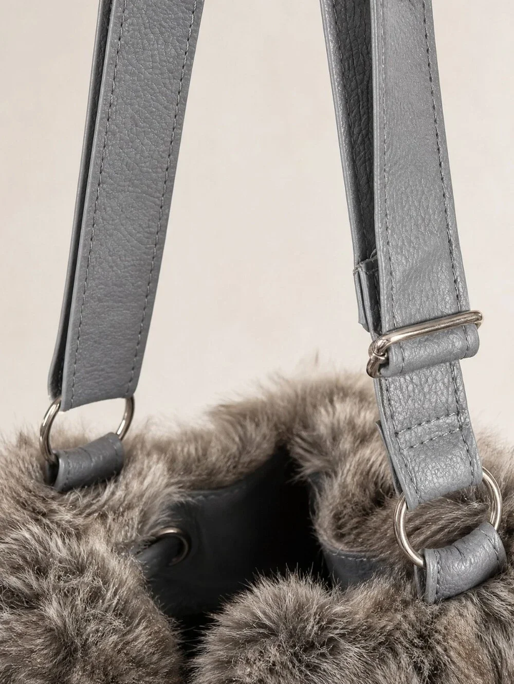 Claire's Vintage-Style Gray Faux Fur Pom Pom Shoulder Bag — New Old Stock